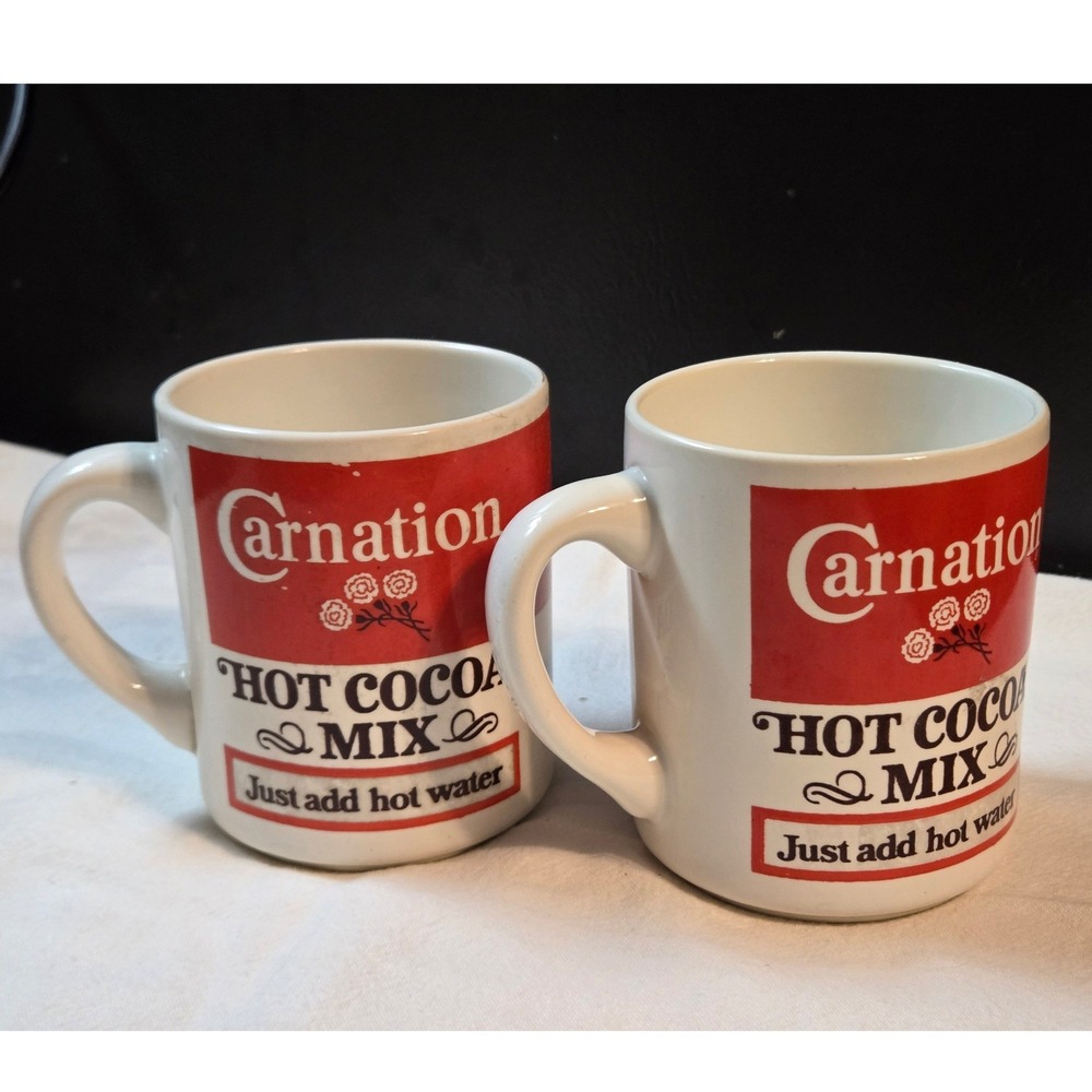 Carnation Hot Cocoa Mix Mug Set Red Vintage Advertising Retro